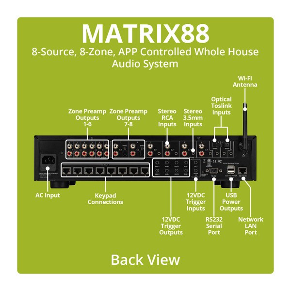 Main product image for Dayton Audio Matrix88 8-Source 8-Zone App Controlled Matrix Audio Switcher